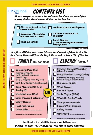 Shoebox Contents List 2026 Shoebox Contents List 2026